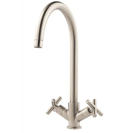 Clearwater Rossi C Twin Lever Monobloc Kitchen Sink Mixer Tap - Brushed Nickel - RO2BN - Envy Bathrooms Ltd