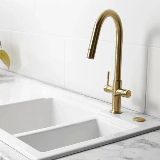 Clearwater Topaz J Dual Lever Twist & Spray Monobloc Kitchen Sink Mixer Tap - Brushed Brass - TOP20BB - Envy Bathrooms Ltd
