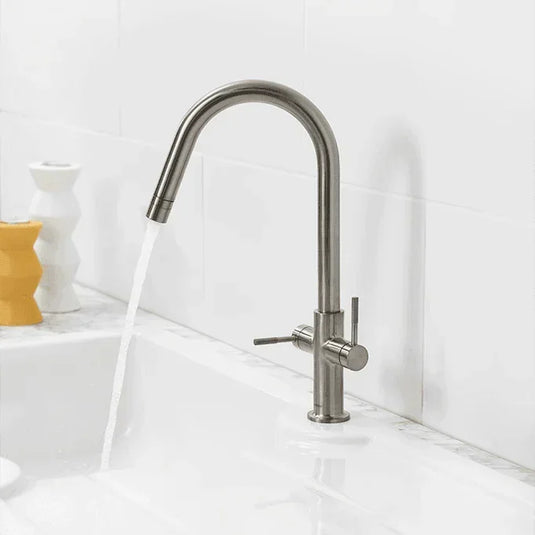 Clearwater Topaz J Dual Lever Twist & Spray Monobloc Kitchen Sink Mixer Tap - Brushed Nickel - TOP20BN - Envy Bathrooms Ltd