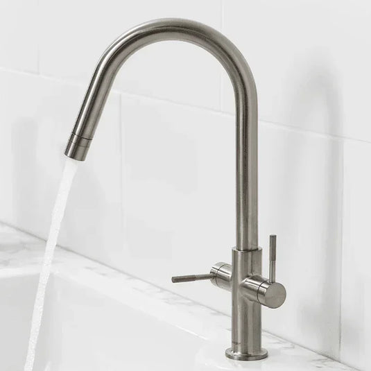Clearwater Topaz J Dual Lever Twist & Spray Monobloc Kitchen Sink Mixer Tap - Brushed Nickel - TOP20BN - Envy Bathrooms Ltd