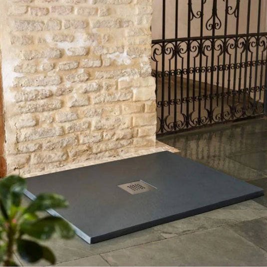 Sommer Essenza 900mm Slip Resistance Square Shower Tray with Waste - Graphite Slate - ES9090GS - Envy Bathrooms Ltd