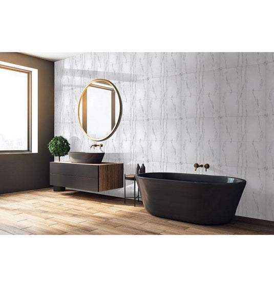 DuraPanel White Marble Matt Tile Effect - Tongue & Groove - 2400 x 600 - Envy Bathrooms Ltd