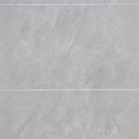 Light grey stone-effect bathroom wall tile with subtle veining and matt finish