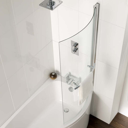 Eastbrook 1400 x 735mm C-Shaped Bath Screen (6mm) with Towel Rail Chrome Profiles | 69.0143