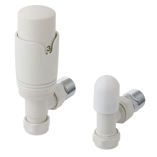 Eastbrook 15mm Angled TRV & Lockshield Valve Matt White | 41.3023