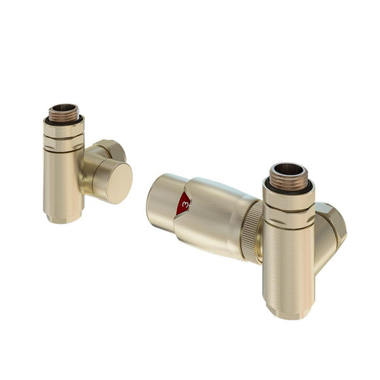 Eastbrook 15mm Corner Dual Fuel TRV & Lockshield Valve Brushed Brass | 41.0608