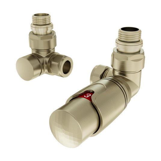 Eastbrook 15mm Corner TRV & Lockshield Valve Brushed Brass | 41.3037