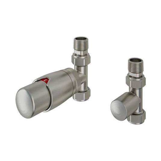 Eastbrook 15mm Straight TRV and Lockshield Valve Brushed Nickel | 54.0065