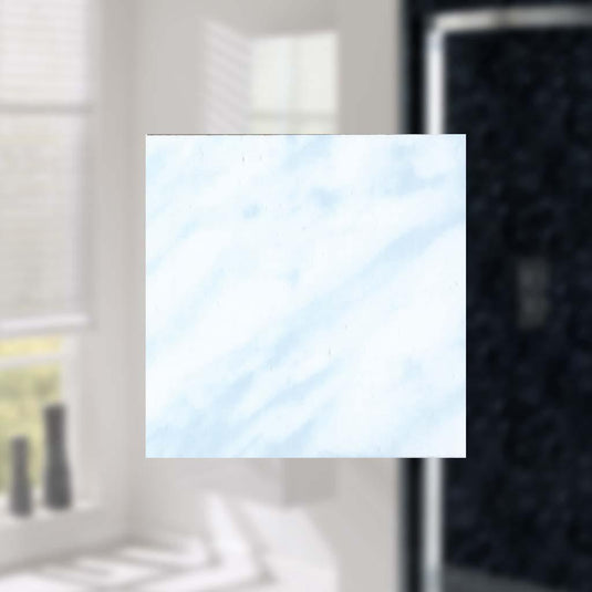 Glossy white marble effect bathroom wall panel with subtle blue veining