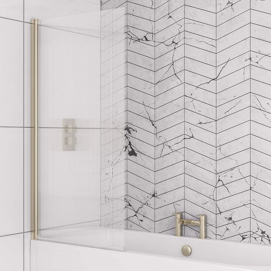 Eastbrook 6mm Fluted Straight Bath Screen 1400 x 800mm LH Brushed Brass | 49.5103