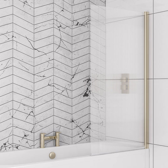 Eastbrook 6mm Fluted Straight Bath Screen 1400 x 800mm RH Brushed Brass | 49.5106