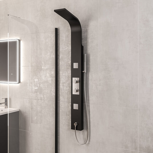 Eastbrook Ardour Shower Panel with Thermostatic Valve, Body Jets, Round Shower Handset & Hose Black | 80.0004