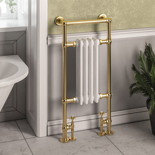 Eastbrook Avon Traditional 960 x 429mm Towel Radiator Brushed Brass / Gloss White | 41.0804
