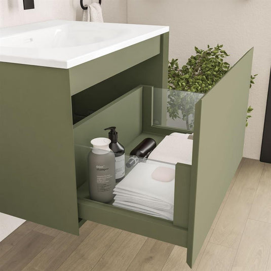 Eastbrook Badbury 600mm Wall Hung 1 Drawer Vanity Unit - Savannah Green | 72.0028
