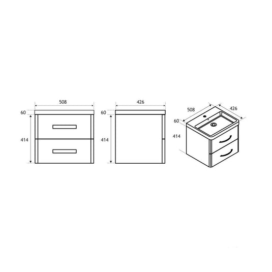 Eastbrook Cavone 500mm Wall Hung Drawer Vanity Unit Matt Grey | 36.0030