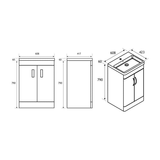 Eastbrook Cavone 600mm Door Base Vanity Unit High Gloss White | 36.0047
