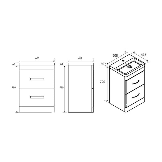 Eastbrook Cavone 600mm Drawer Base Vanity Unit High Gloss White | 36.0049