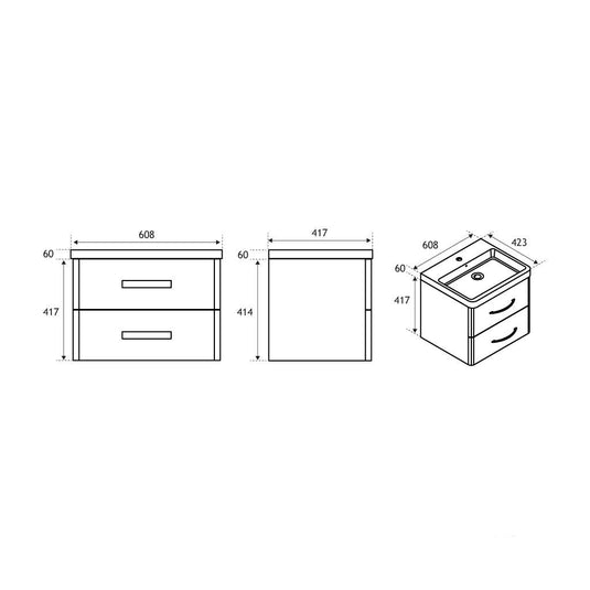 Eastbrook Cavone 600mm Wall Hung Drawer Vanity Unit High Gloss White | 36.0034