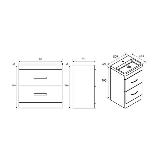 Eastbrook Cavone 800mm Drawer Base Vanity Unit Matt Grey | 36.0055