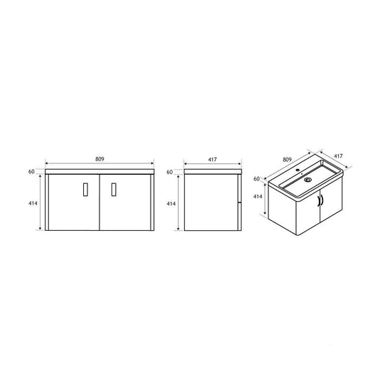 Eastbrook Cavone 800mm Wall Hung Door Vanity Unit Matt Grey | 36.0038