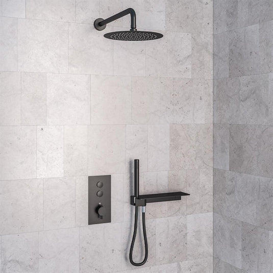 Eastbrook Concealed Push Button Valve, Shower Shelf, Shower Head & Shower Arm - Black - BND010 - Envy Bathrooms Ltd