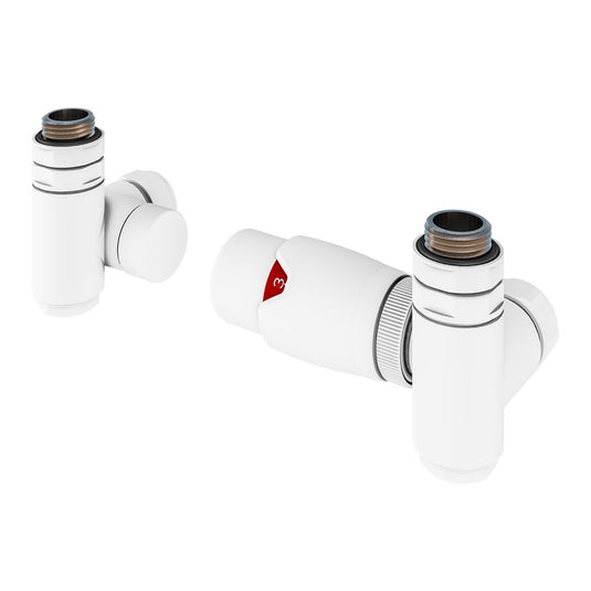 Eastbrook Corner Dual Fuel TRV and Lockshield Valve 15mm Matt White | 54.0026