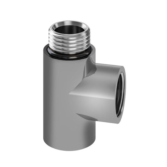 Chrome bathroom shower outlet diverter fitting with threaded male and female ends