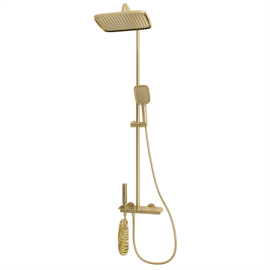 Eastbrook Exposed Thermostatic Shelf Shower Set Brushed Brass | 71.0003
