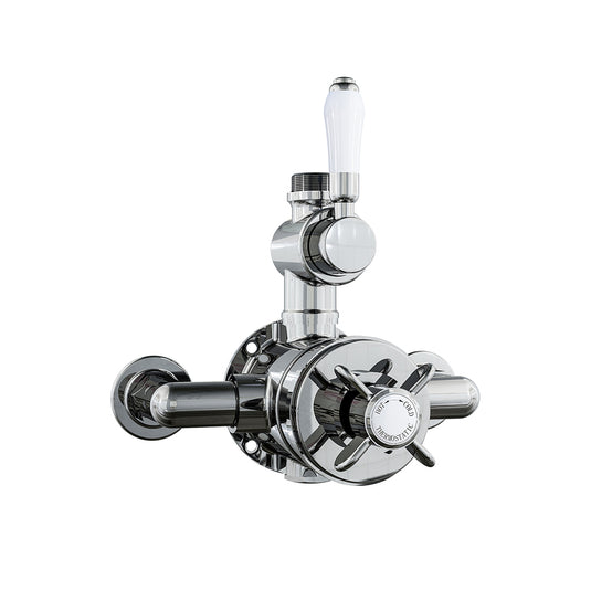 Eastbrook Exposed Traditional Twin Thermostatic Shower Valve with Flat Handles White/Chrome | 68.0048