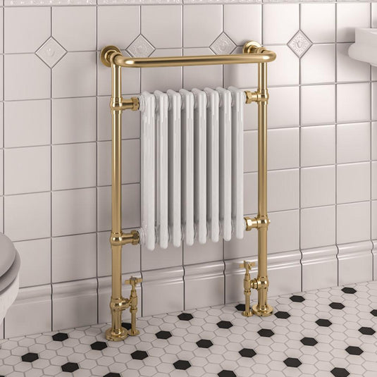 Eastbrook Isbourne Traditional 940 x 600mm Towel Radiator Brushed Brass / Gloss White | 41.0709