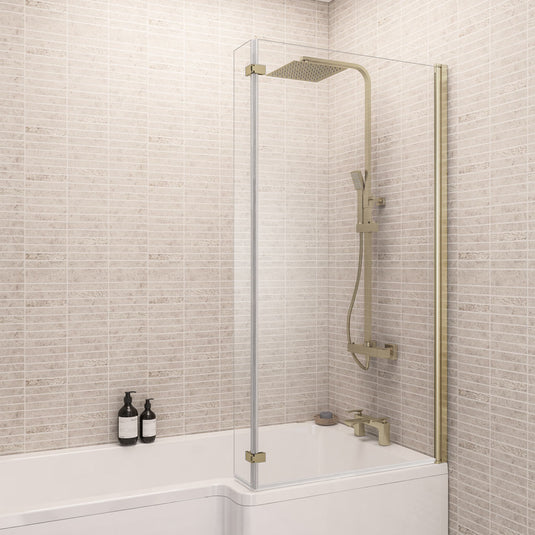 Eastbrook L-Shaped Bath Screen 1400x835mm Right Hand Brushed Brass | 49.2013