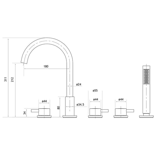 Eastbrook Meriden 5 Tap Hole Bath Shower Mixer Tap Matt Black | 98.2042