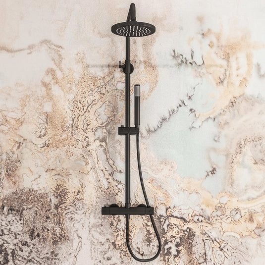 Eastbrook Meriden Round Thermostatic Telescopic Shower Set Bar Valve Matt Black | 98.2085
