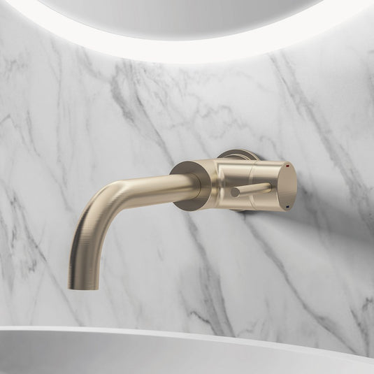 Eastbrook Meriden Wall Mounted Single Lever Curved Spout Basin Mixer Tap Brushed Brass | 98.2013