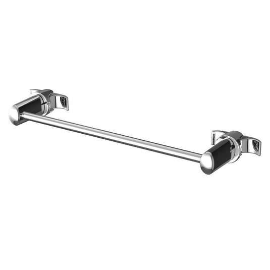 Chrome wall mounted towel rail with modern cylindrical design, bathroom accessory