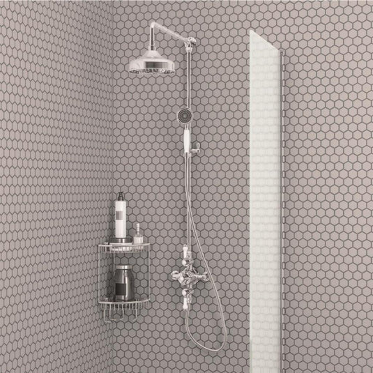 Eastbrook Traditional Twin Thermostatic Exposed Shower Valve with Rigid Riser & 8" Rose Head - Chrome | 60.2010