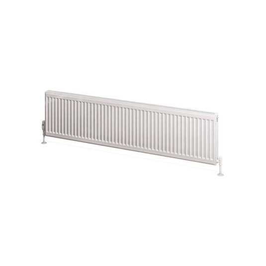 Horizontal white double panel radiator for bathroom or home heating