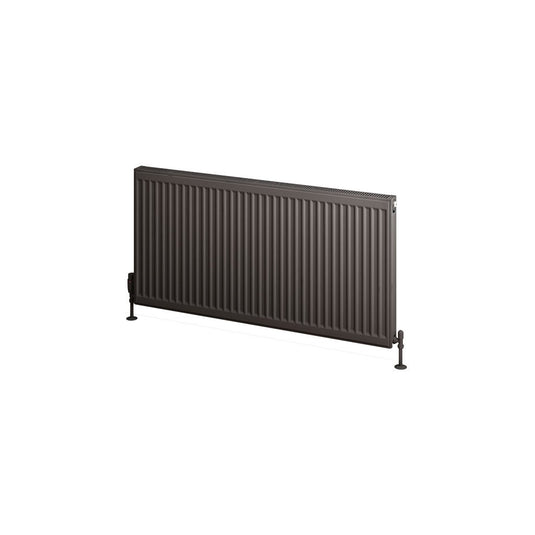 Modern horizontal anthracite panel radiator with flat feet, isolated on white background