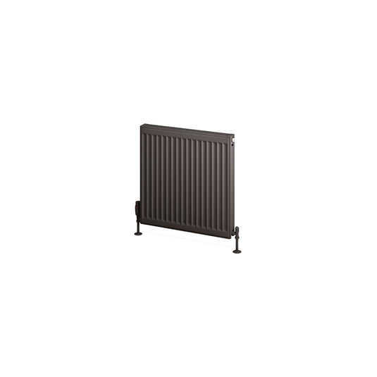 Modern black horizontal bathroom radiator with flat panel design, isolated on white background