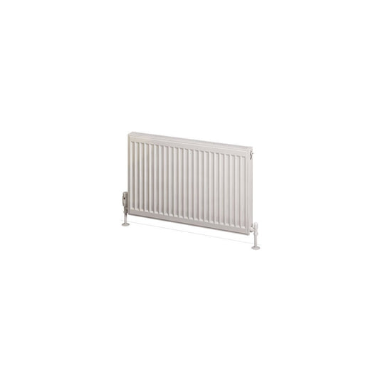 White horizontal panel bathroom radiator on floor-mounted legs