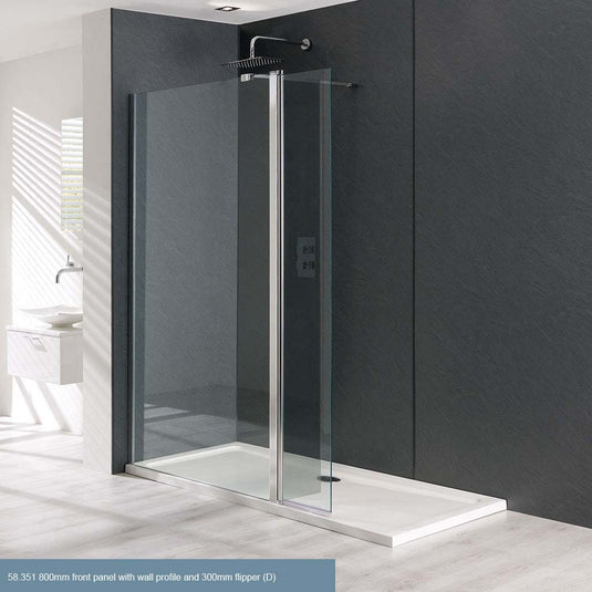 Eastbrook Valliant 1200 x 1950mm Front Walk-In Wetroom Panel with 300mm Flipper – Chrome | 58.690