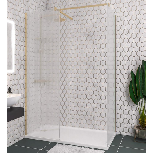 Eastbrook Vantage 2000 Fluted Glass Walk-In Wetroom Panel 1600x2000mm Brushed Brass | 49.2037 - Envy Bathrooms Ltd