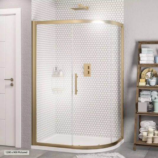 Eastbrook Volente 1200 x 800mm Single Door Offset Quadrant Shower Enclosure Brushed Brass | 58.567 - Envy Bathrooms Ltd