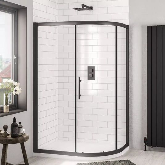 Eastbrook Volente 1200 x 900mm Single Door Offset Quadrant Shower Enclosure Matt Black | 58.478 - Envy Bathrooms Ltd