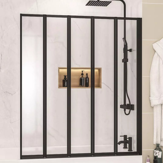 Eastbrook Volente 1400 x 1250mm Folding Bath Screen with 5 Fold Panels Matt Black | 58.532 - Envy Bathrooms Ltd