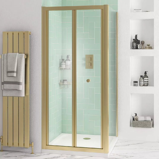 Eastbrook Volente 1850 x 900mm Bi-Fold Shower Door Brushed Brass | 58.594 - Envy Bathrooms Ltd
