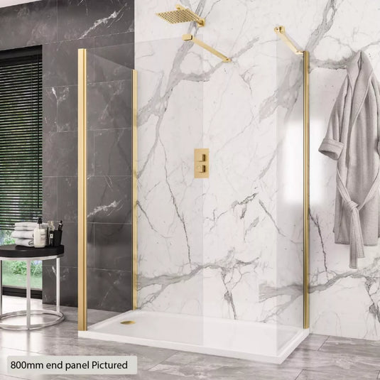 Eastbrook Volente 6mm Easy Clean Walk-In Shower Panel 1850 x 300mm Brushed Brass | 58.553 - Envy Bathrooms Ltd