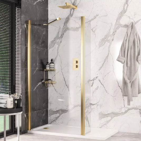 Eastbrook Volente 6mm Easy Clean Walk-In Shower Panel 1850 x 760mm Brushed Brass | 58.755 - Envy Bathrooms Ltd