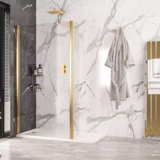 Eastbrook Volente 6mm Easy Clean Walk-In Shower Panel 1850 x 800mm Brushed Brass | 58.756 - Envy Bathrooms Ltd