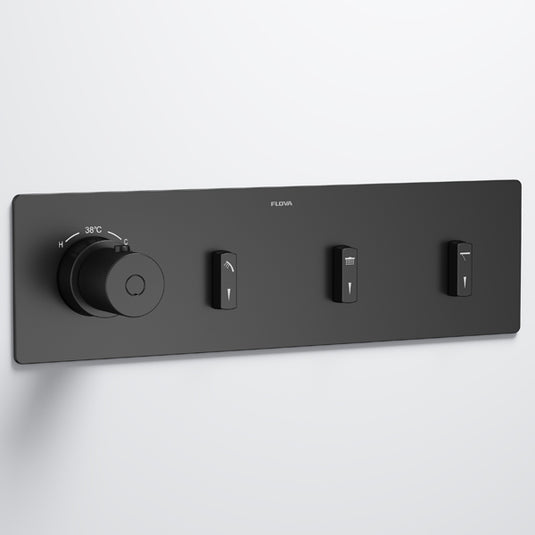 Flova GoSlide Landscape 3-Outlet Finishing Set Matt Black | MB-GSL3-TRIM - Envy Bathrooms Ltd